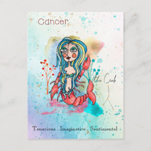 Zodiac Sign Cancer Whimsical Girl Symbolic Crab Postcard