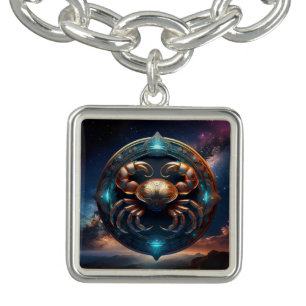Zodiac Sign Cancer With Milky Way Background Bracelet