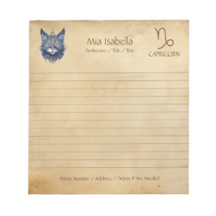 Zodiac Sign Capricorn & Celestial Cat Notepad