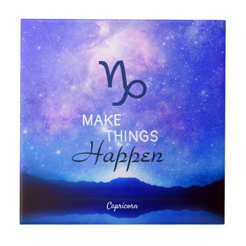 Zodiac Sign Capricorn Dreamy Star Sky Quote  Ceramic Tile