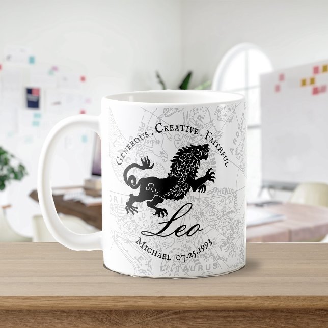 Zodiac Sign Custom Black White Leo  Coffee Mug (Creator Uploaded)