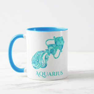 Zodiac Sign for Aquarius in a Turquoise Fractal Mug