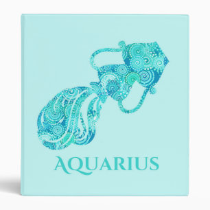 Zodiac Sign for Aquarius in a Turquoise Pattern 3 Ring Binder
