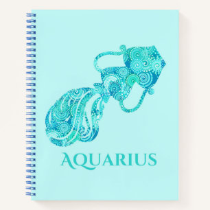 Zodiac Sign for Aquarius in a Turquoise Pattern Notebook
