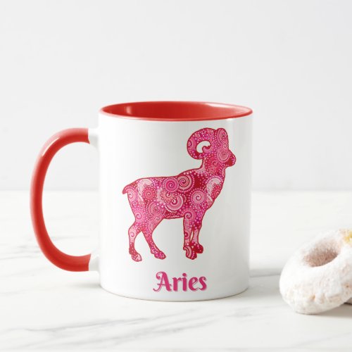 Zodiac Sign for Aries in a Coral Red Fractal Mug