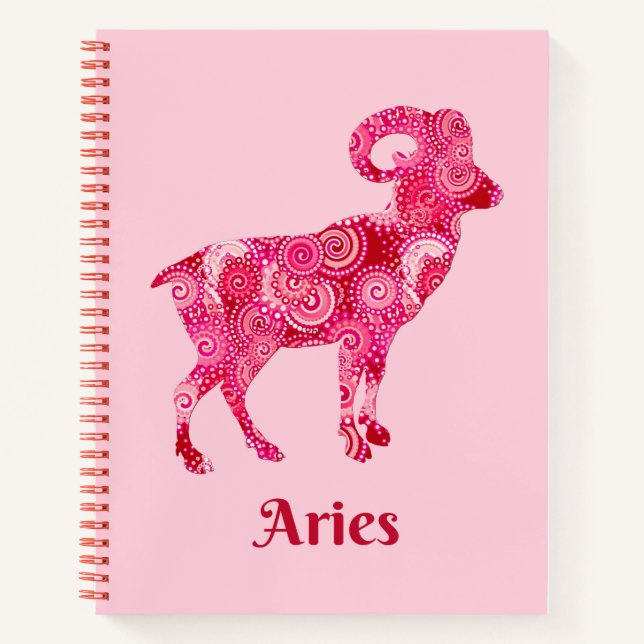 Zodiac Sign for Aries in a Coral Red Pattern  Notebook (Front)