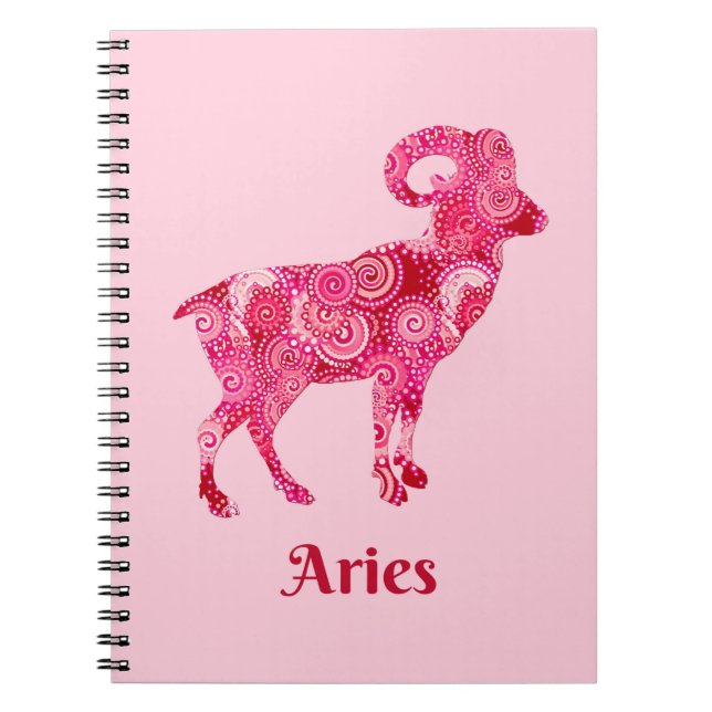 Zodiac Sign for Aries in a Coral Red Pattern  Notebook (Front)