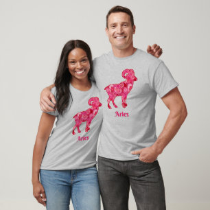 Zodiac Sign for Aries in a Red Fractal Pattern T-Shirt