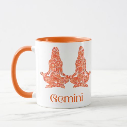 Zodiac Sign for Gemini in a Coral Orange Fractal Mug