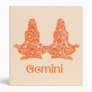 Zodiac Sign for Gemini in Coral Orange 3 Ring Binder