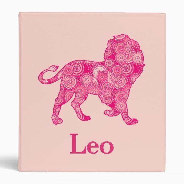 Zodiac Sign for Leo in a Red Fractal Pattern  3 Ring Binder (Front)