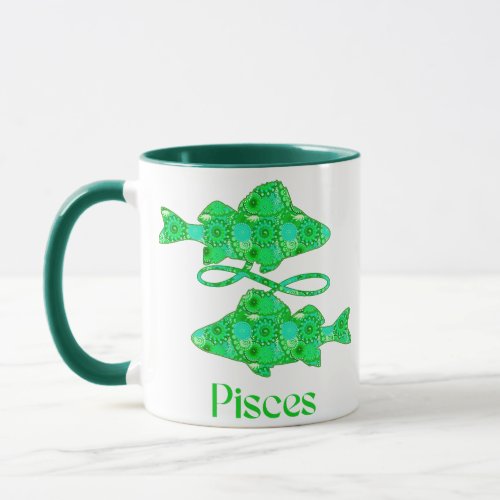 Zodiac Sign for Pisces in Seafoam Green Mug