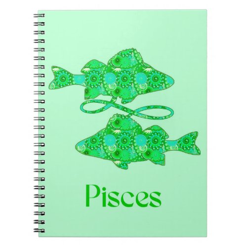 Zodiac Sign for Pisces in Seafoam Green Notebook