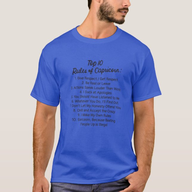 Zodiac Sign Funny Top 10 Rules Of Capricorn (Front)