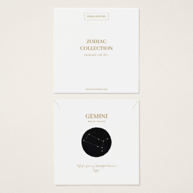 Zodiac Sign Gemini Jewelry Display Card (Front & Back)