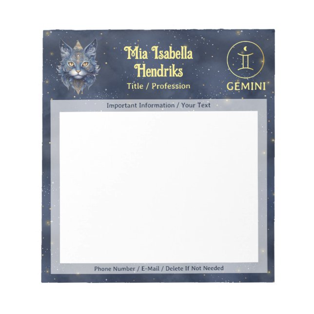 Zodiac Sign Gemini & Mystical Cat - Notepad (Front)