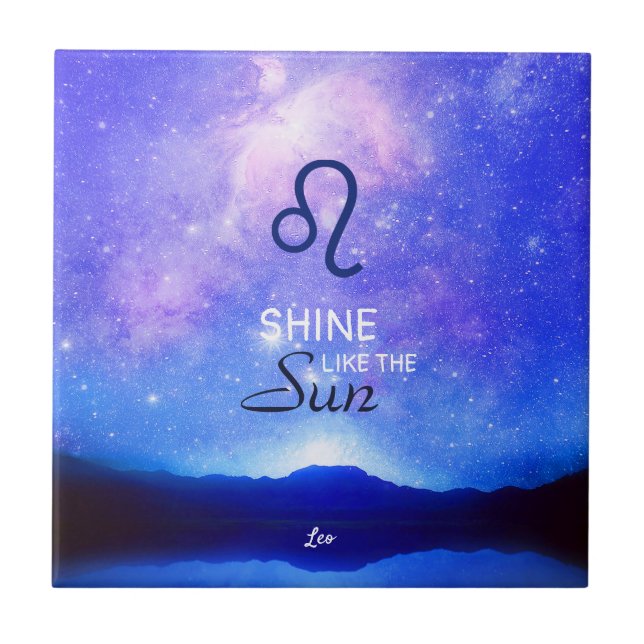 Zodiac Sign Leo Dreamy Star Sky Quote  Ceramic Tile (Front)