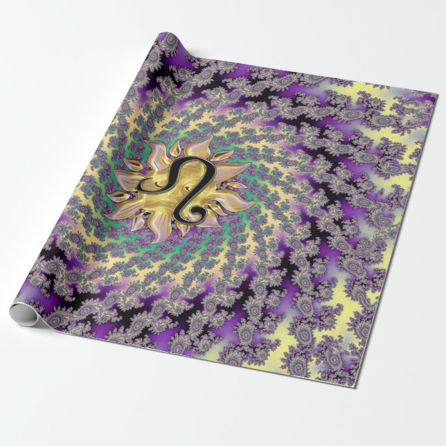 Zodiac Sign Leo Sun Mandala Wrapping Paper (Unrolled)