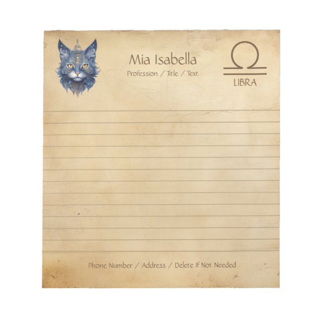 Zodiac Sign Libra & Celestial Cat Notepad (Front)