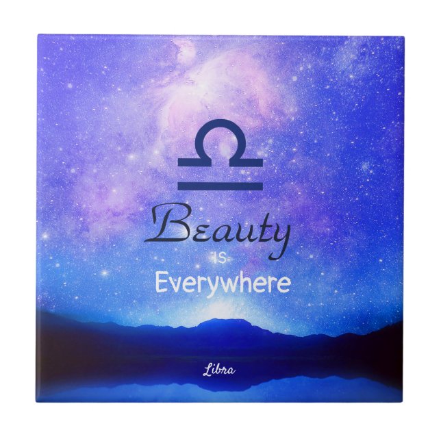 Zodiac Sign Libra Dreamy Star Sky Quote  Ceramic Tile (Front)
