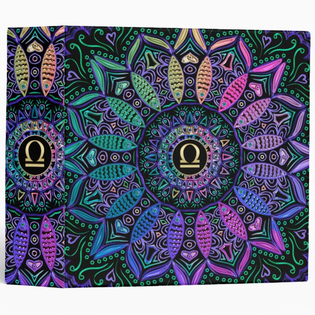 Zodiac Sign Libra Mandala 3 Ring Binder (Front/Spine)