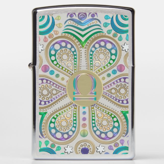 Zodiac Sign Libra Mandala In Pastels Zippo Lighter (Front)