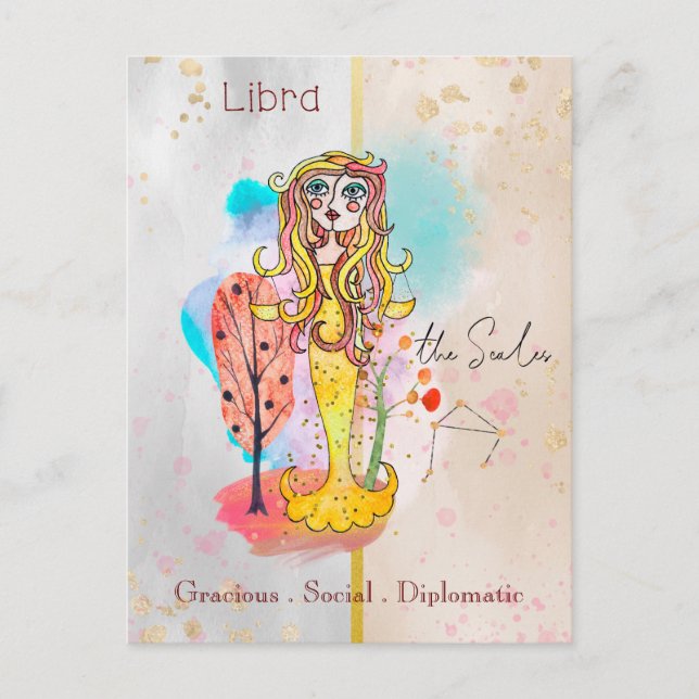 Zodiac Sign Libra The Scales Girl Yellow Postcard (Front)