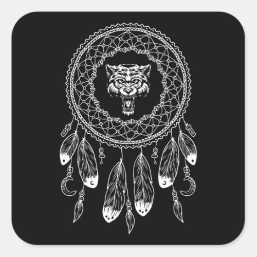 Zodiac Sign Native American Wolf Square Sticker