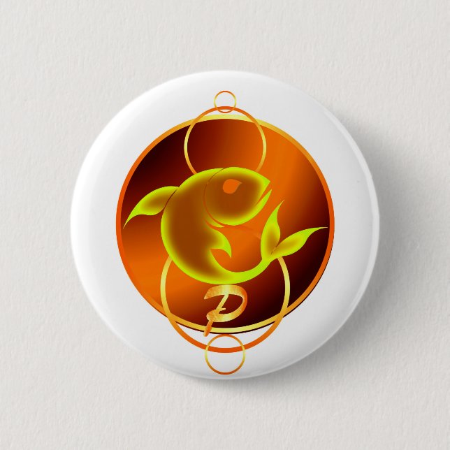 Zodiac Sign Orange Pisces Design Button (Front)