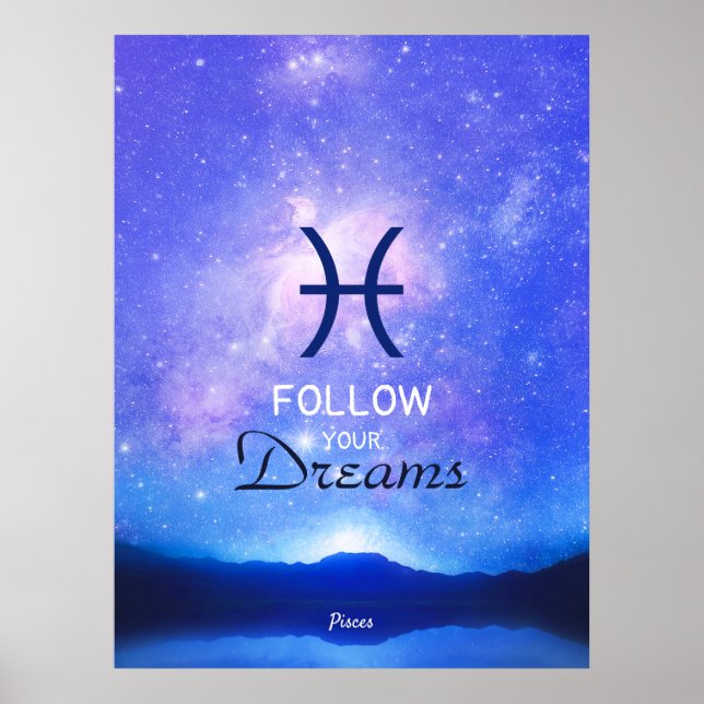Zodiac Sign Pisces Dreamy Star Sky Quote Poster (Front)
