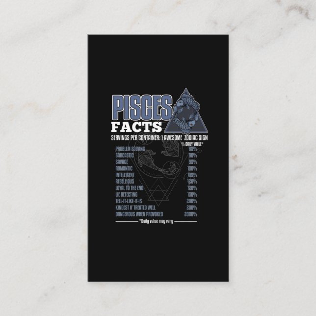 Zodiac Sign Pisces Facts Horoscope Definition Business Card (Front)