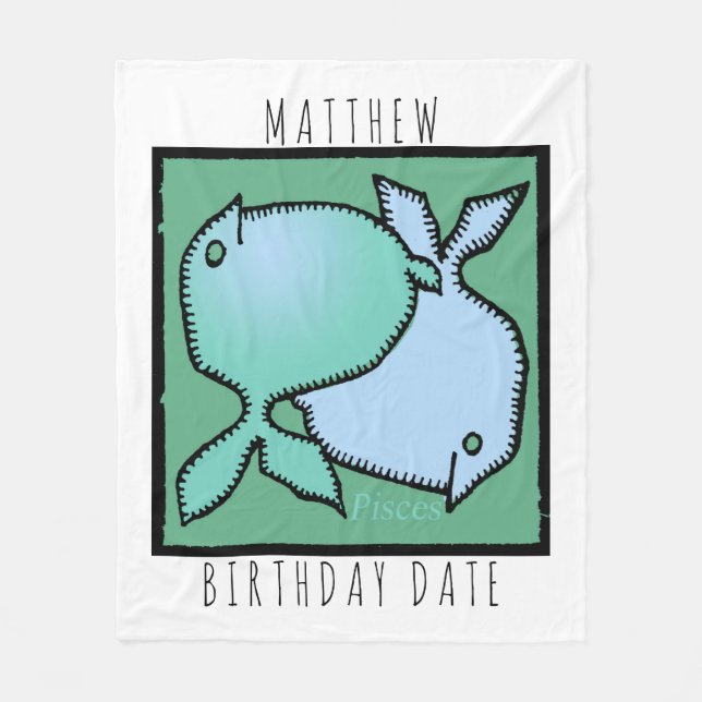Zodiac Sign Pisces Personalized Birthday Blanket (Front)