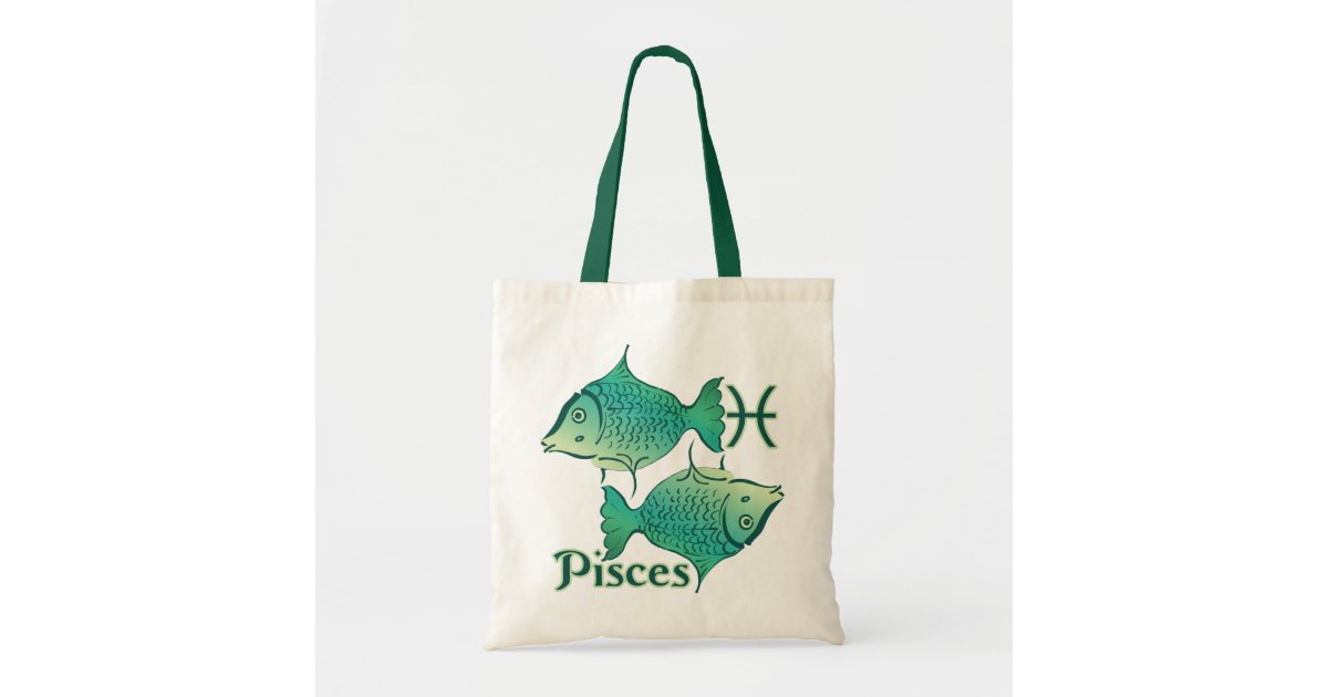 Pisces Zodiac Sign Cotton Canvas Tote Bag Pisces Astrology 