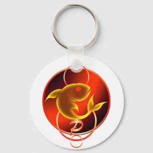 Zodiac Sign Red Pisces Design Keychain
