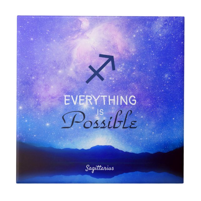 Zodiac Sign Sagittarius Dreamy Sky Quote  Ceramic Tile (Front)