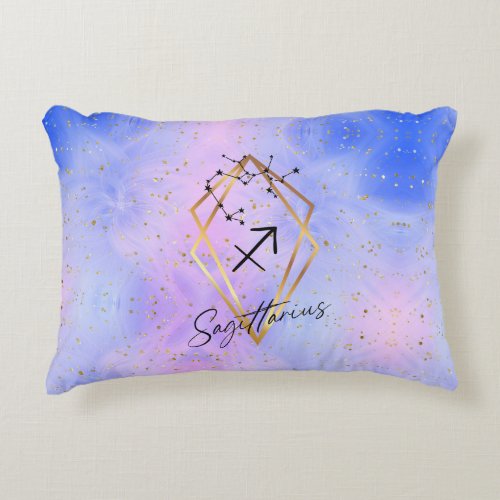 Zodiac sign Sagittarius fauxen gold angelic blue Accent Pillow