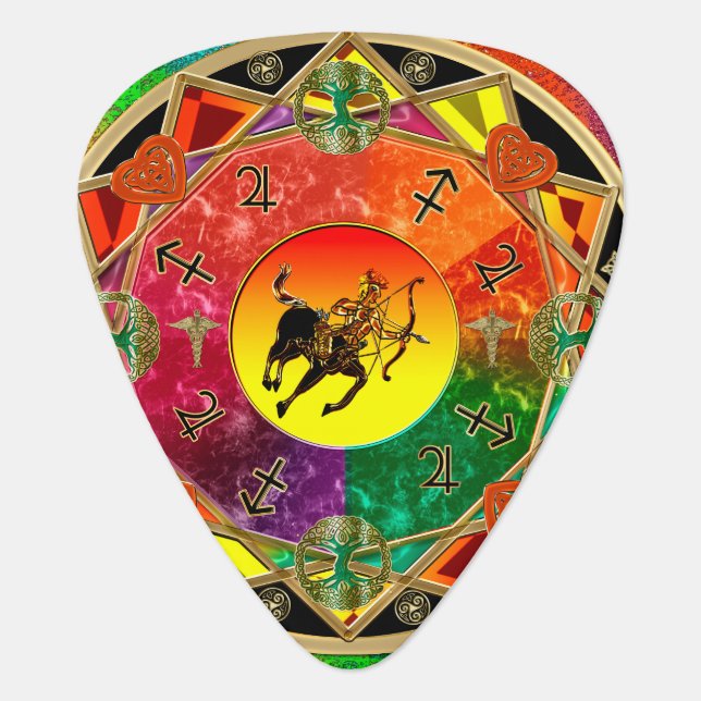 Zodiac Sign Sagittarius Mandala Guitar Pick (Front)