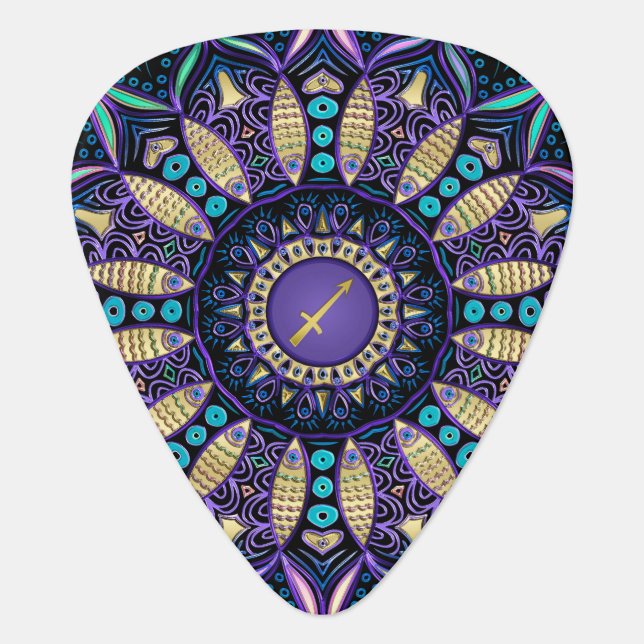 Zodiac Sign Sagittarius Mandala Guitar Pick (Front)