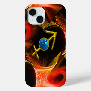 ZODIAC SIGN SAGITTARIUS,Red Yellow Fractal Swirls iPhone 15 Case