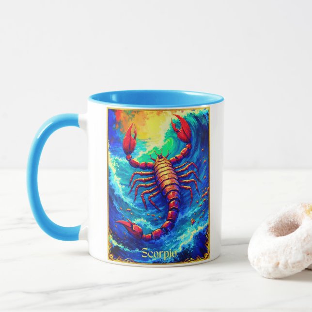 Zodiac Sign Scorpio Emerging from Deep Waters Mug (With Donut)