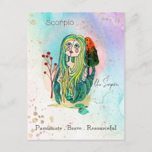 Zodiac Sign Scorpio The Scorpion Girl Green Postcard