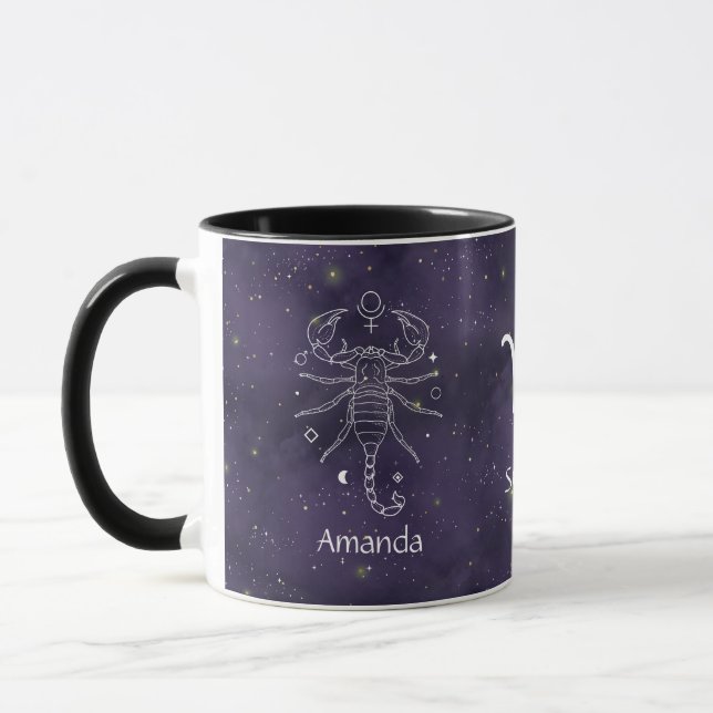 Zodiac Sign Scorpio Watercolor Customizable Mug (Left)