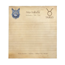 Zodiac Sign Taurus & Celestial Cat Notepad