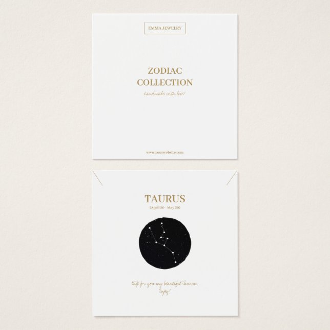 Zodiac Sign Taurus Jewelry Display Card (Front & Back)