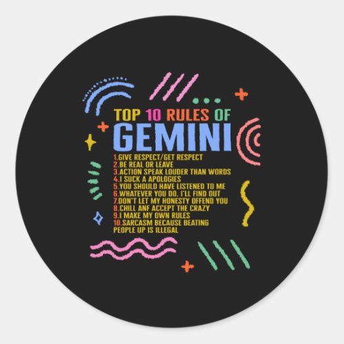 Zodiac Sign Top 10 Rules Of Gemini Astrology Classic Round Sticker