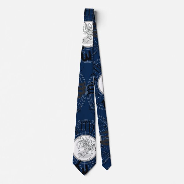 Zodiac Sign - Virgo.b D Blue BG Neck Tie (Front)