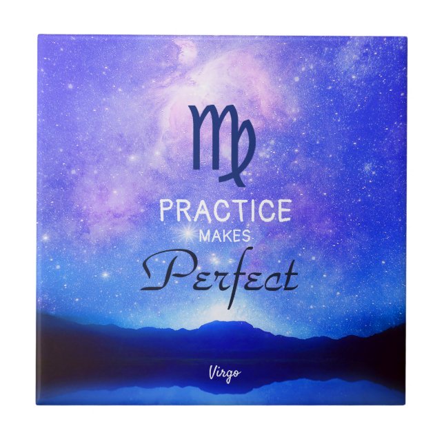 Zodiac Sign Virgo Dreamy Star Sky Quote  Ceramic Tile (Front)