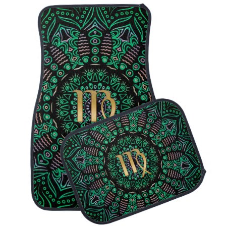 Zodiac Sign Virgo Green Mandala Car Floor Mat