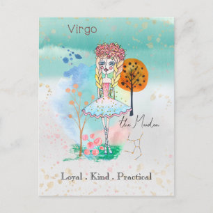 Zodiac Sign Virgo Maiden Whimsical Girl Postcard