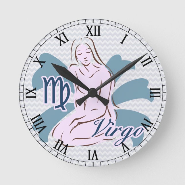 Zodiac Sign Virgo Symbol Round Clock (Front)